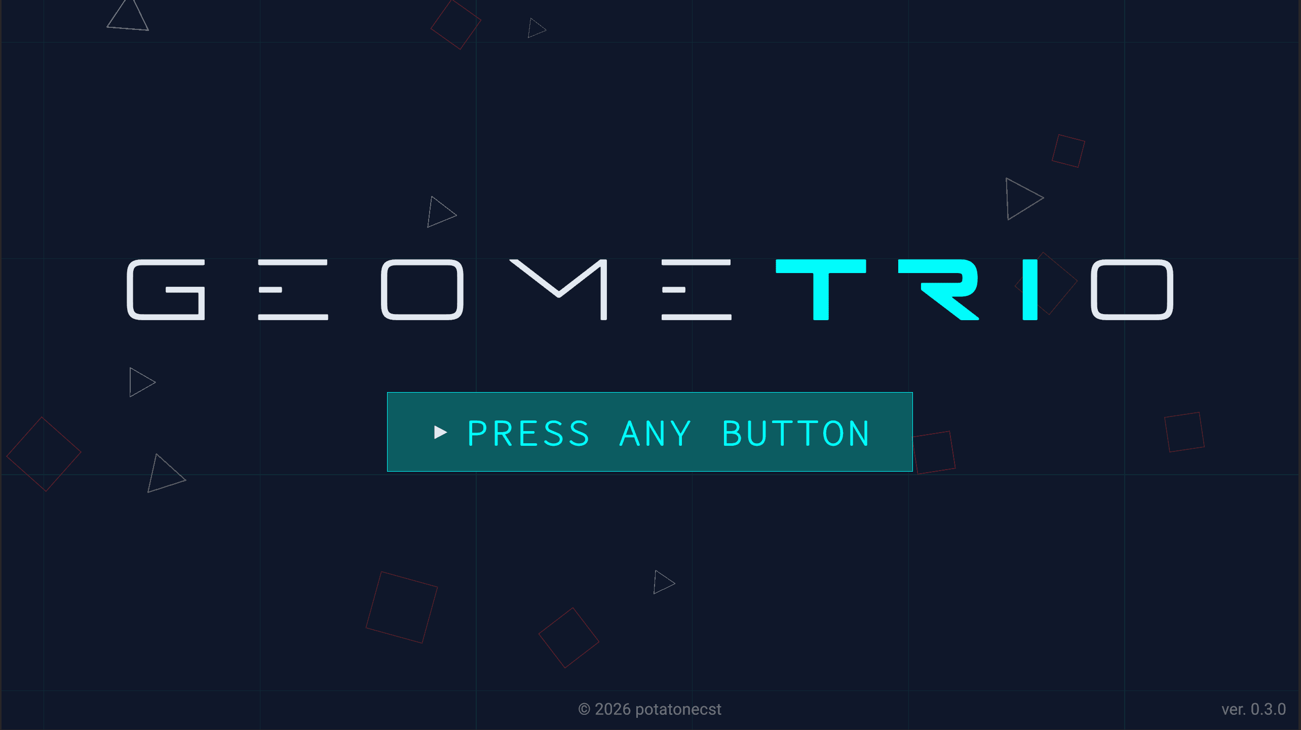 2Dシューティングゲームのタイトル画面です。